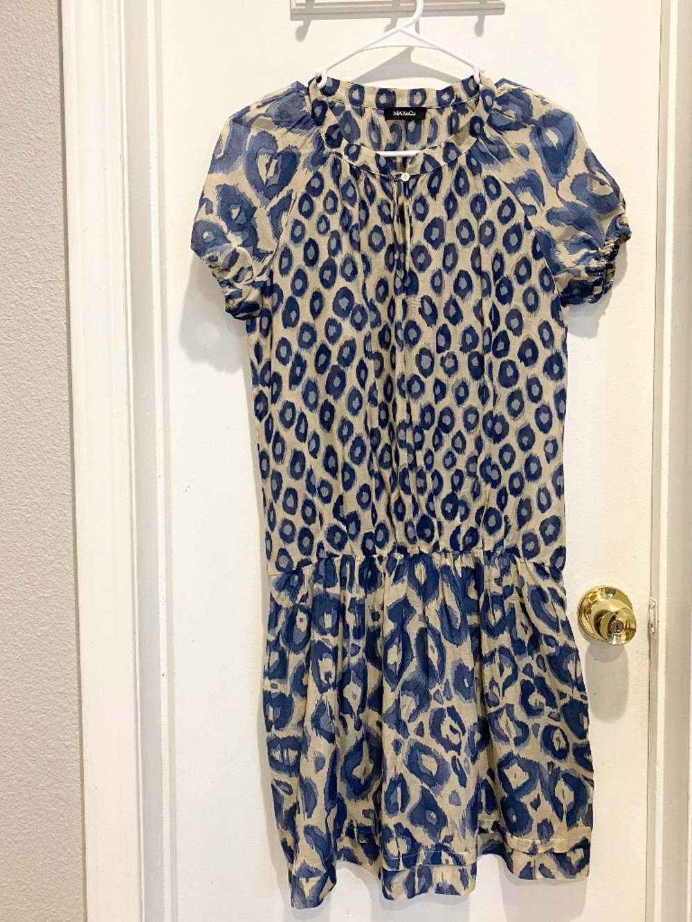 MAX&Co. Blue Abstract Animal Print Short Sleeve Dress Size